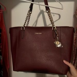 Calvin Klein Handbag Merlot Maroon Marybelle Faux Leather Tote
